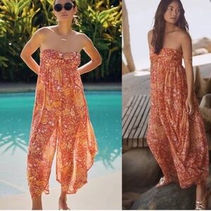 Anthropology Boho Harem Floral Strapless Jumpsuit Size XS